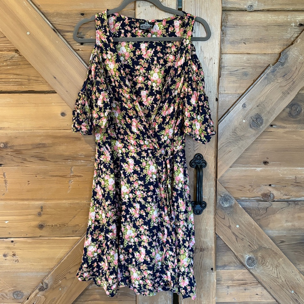 Angie Navy Floral Dress with Pink and Green Accents
